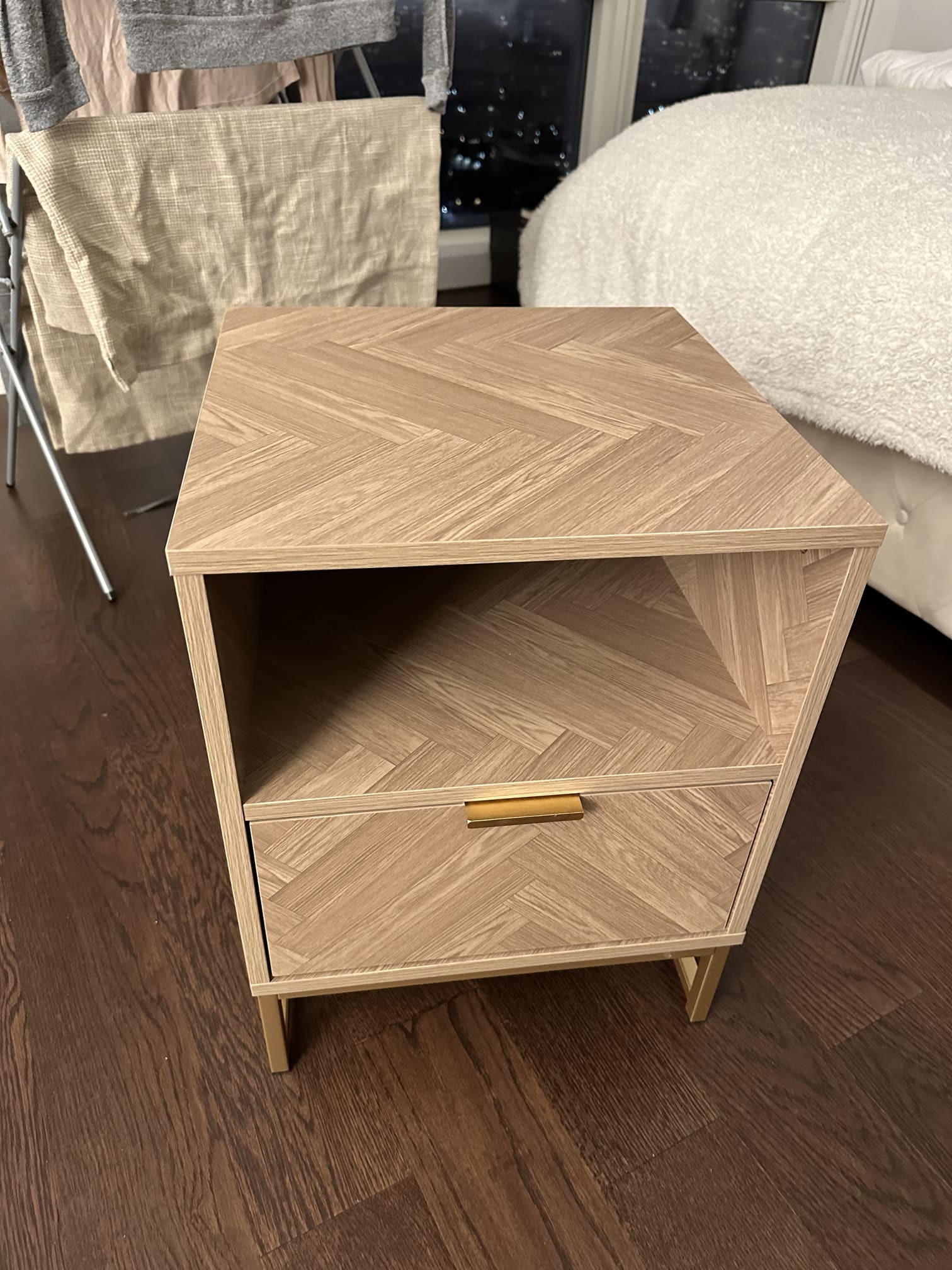 Living room with packed moving boxes